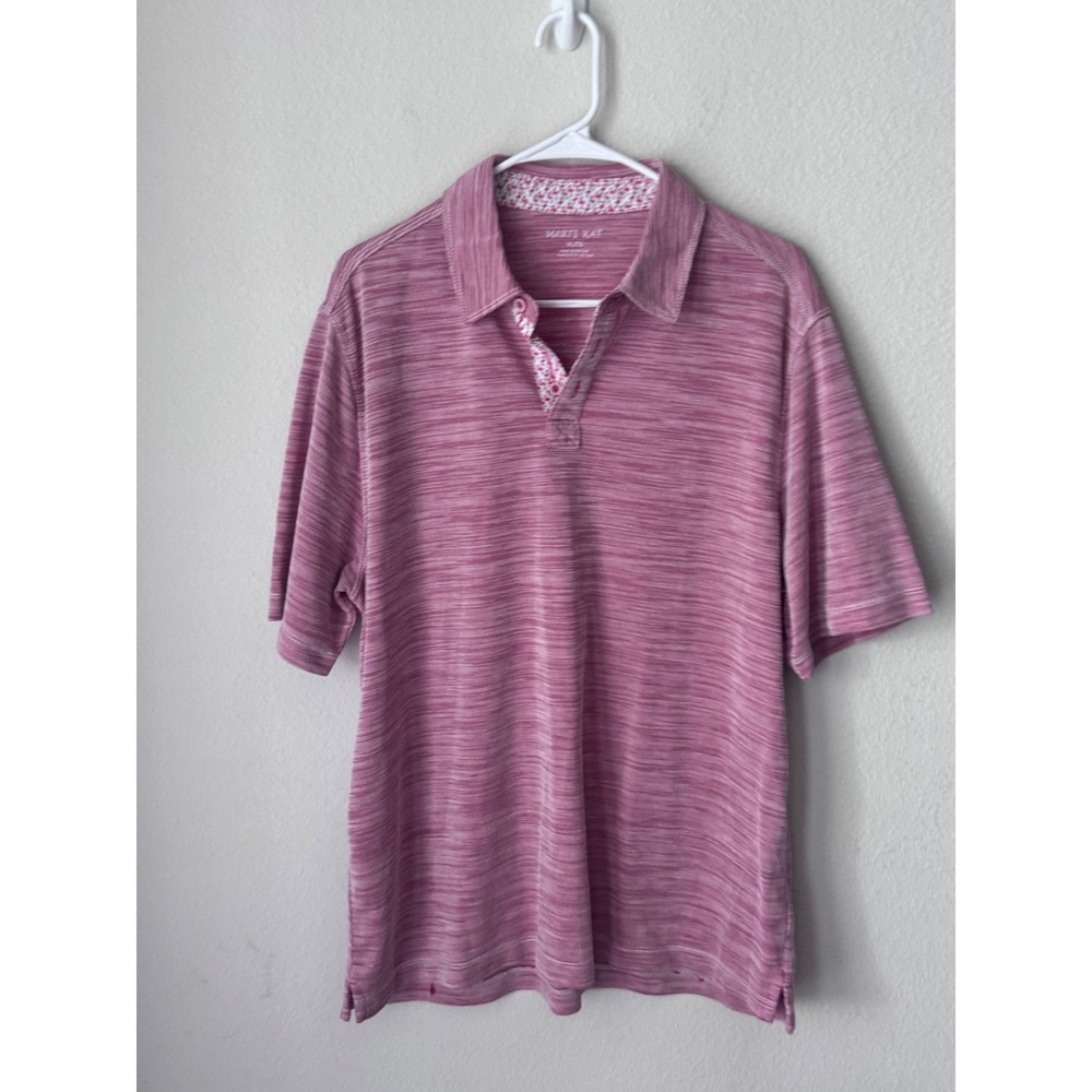 Marti Kat Mens XL Pink Space Dye Polo Shirt Flamingo Trim Short Sleeve Modal